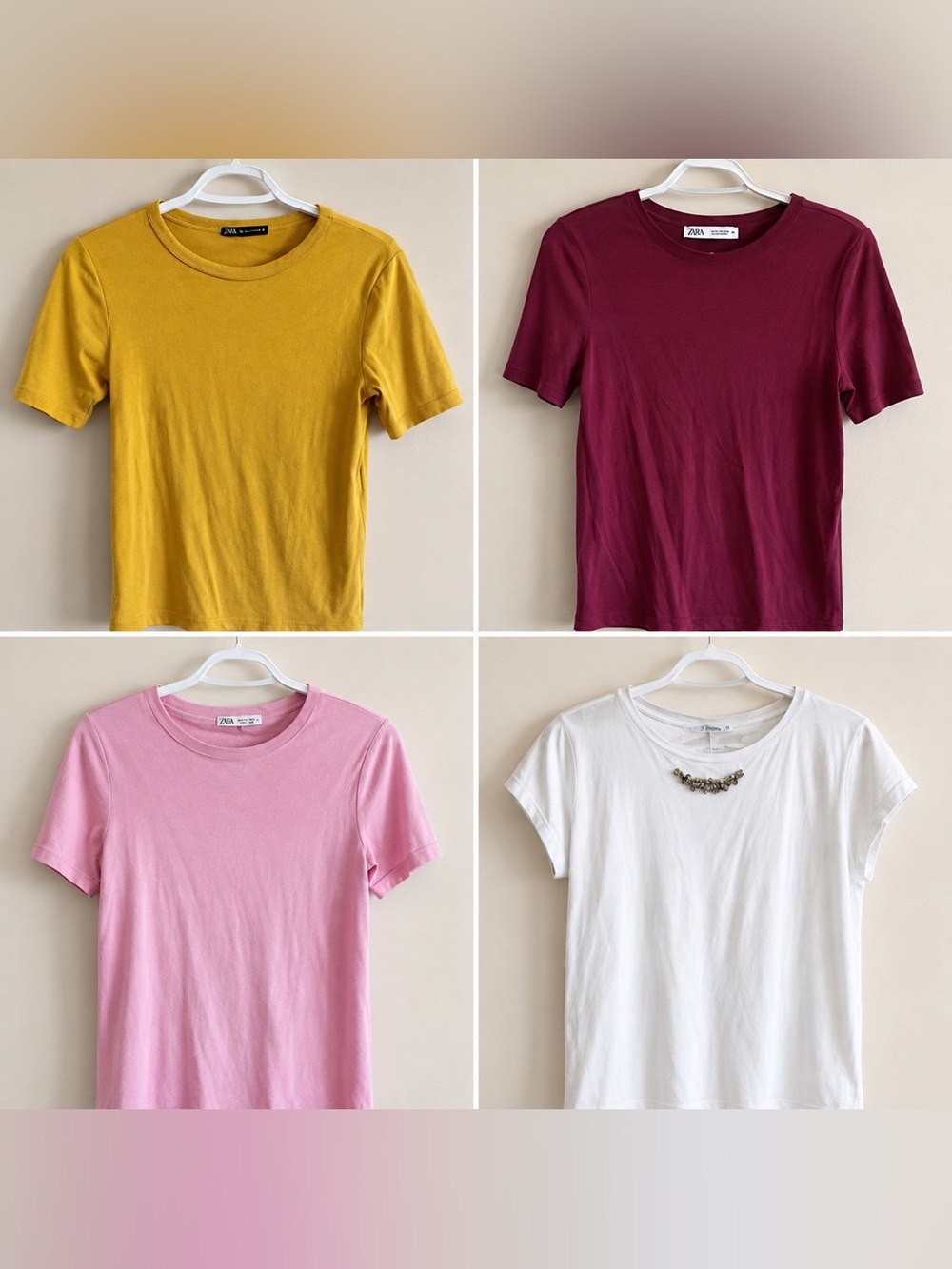 ZARA Short Sleeve Tee Set/Bundle of Four- Mustard, Burgundy, white & Pink